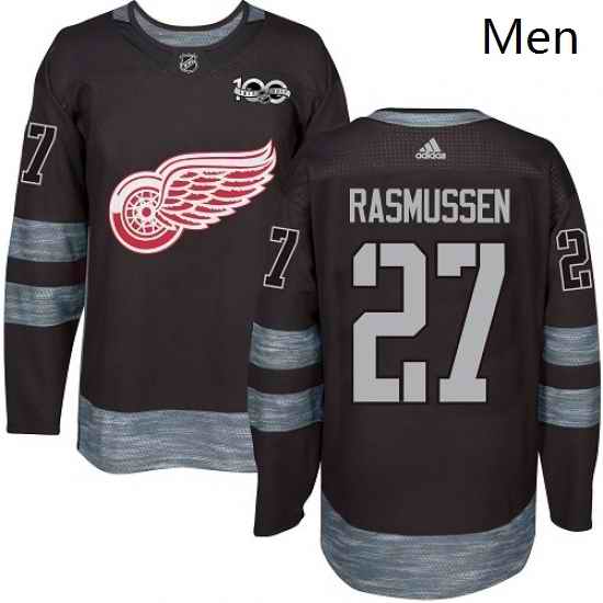 Mens Adidas Detroit Red Wings 27 Michael Rasmussen Authentic Black 1917 2017 100th Anniversary NHL Jersey
